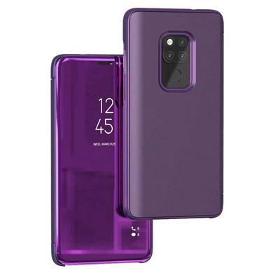 Clear View Cover Electroplated Mirror Translucent PU Leather + PC with Triangle Viewing Stand Flip Case for Huawei Mate 20  