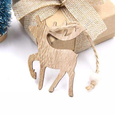 10PCS DIY Christmas Snowflakes Deer Tree Wooden Pendants  Xmas Tree Ornaments  