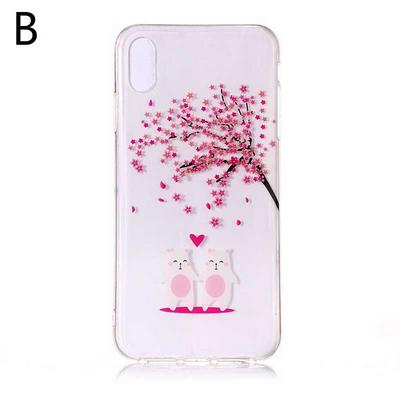 Sakura Colored Painting Transparent Soft TPU Back Cover Case for iPhone X / XS