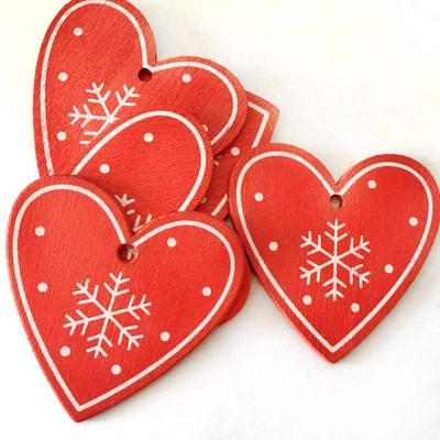 10pcs Creative Wooden DIY White Red Tree Heart Star Shaped Christmas Tree Hanging Pendants Christmas Decorations for Home