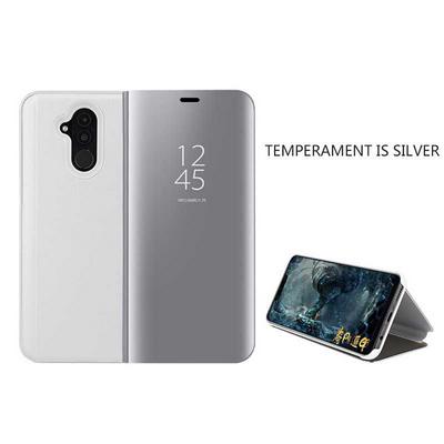 Clear View Cover Electroplated Mirror Translucent PU Leather + PC with Triangle Viewing Stand Flip Case for Huawei Mate 20 Lite / Maimang 7
