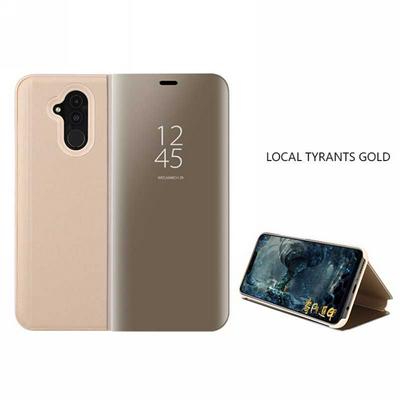 Clear View Cover Electroplated Mirror Translucent PU Leather + PC with Triangle Viewing Stand Flip Case for Huawei Mate 20 Lite / Maimang 7