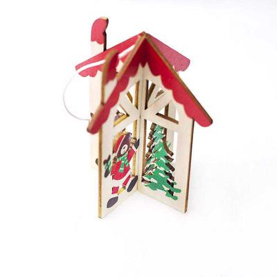 3D Wooden Pendants DIY Star Heart Christmas Party Decorations Xmas Tree Ornaments  