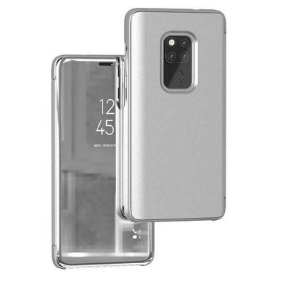 Clear View Cover Electroplated Mirror Translucent PU Leather + PC with Triangle Viewing Stand Flip Case for Huawei Mate 20  