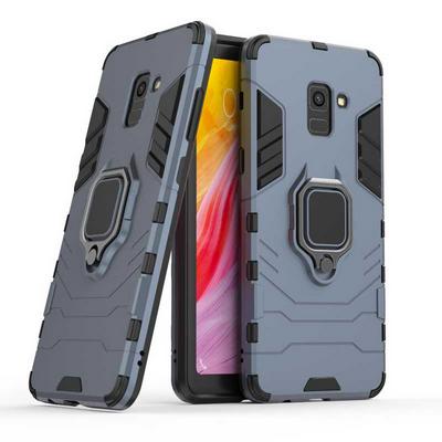 Black Leopard Series Armor 2 in 1 Detachable with Finger Ring Bracket Viewing Stand Support Hard PC + Soft TPU Hybrid Back Cover Case for Xiaomi Mi Mix 2S Samsung Galaxy A8 (2018) / A530