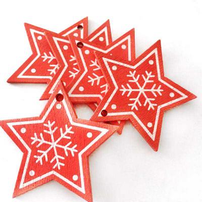 10pcs Creative Wooden DIY White Red Tree Heart Star Shaped Christmas Tree Hanging Pendants Christmas Decorations for Home