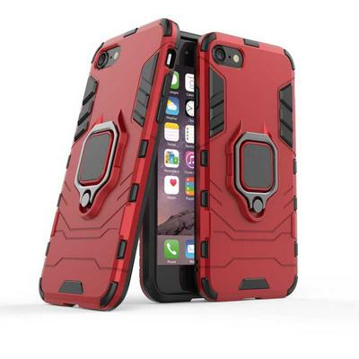 Black Leopard Series Armor 2 in 1 Detachable with Finger Ring Bracket Viewing Stand Support Hard PC + Soft TPU Hybrid Back Cover Case for iPhone 7 / 8 