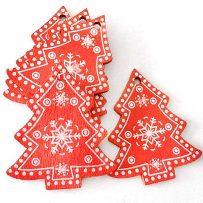 10pcs Creative Wooden DIY White Red Tree Heart Star Shaped Christmas Tree Hanging Pendants Christmas Decorations for Home