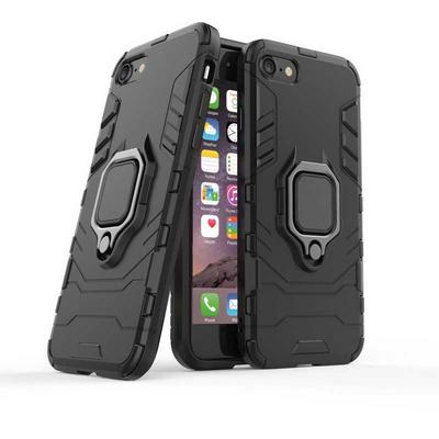 Black Leopard Series Armor 2 in 1 Detachable with Finger Ring Bracket Viewing Stand Support Hard PC + Soft TPU Hybrid Back Cover Case for iPhone 7 / 8 