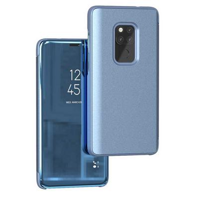 Clear View Cover Electroplated Mirror Translucent PU Leather + PC with Triangle Viewing Stand Flip Case for Huawei Mate 20  