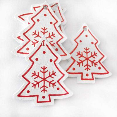10pcs Creative Wooden DIY White Red Tree Heart Star Shaped Christmas Tree Hanging Pendants Christmas Decorations for Home