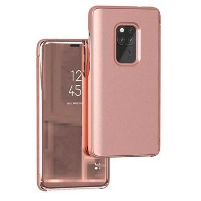 Clear View Cover Electroplated Mirror Translucent PU Leather + PC with Triangle Viewing Stand Flip Case for Huawei Mate 20  