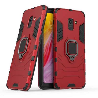 Black Leopard Series Armor 2 in 1 Detachable with Finger Ring Bracket Viewing Stand Support Hard PC + Soft TPU Hybrid Back Cover Case for Xiaomi Mi Mix 2S Samsung Galaxy A8 (2018) / A530