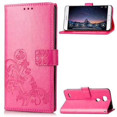 Embossed Lucky Four-Leaf Clover Pattern Shockproof Anti-Scratch PU Leather + Soft TPU Card Slot with Hand Rope Magnetic Buckle and Stand Wallet Case for LG X Power3