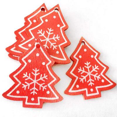 10pcs Creative Wooden DIY White Red Tree Heart Star Shaped Christmas Tree Hanging Pendants Christmas Decorations for Home