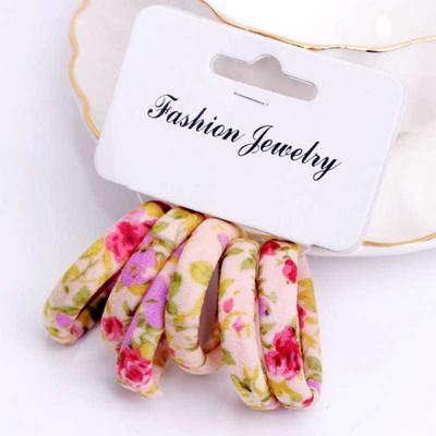 6 Pcs / Pack Cotton Print Floral High Elastic Elegance Hair Bands Hair Rings Hair Gum for Women Girls Hair Accessories