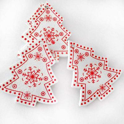 10pcs Creative Wooden DIY White Red Tree Heart Star Shaped Christmas Tree Hanging Pendants Christmas Decorations for Home