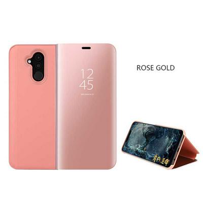 Clear View Cover Electroplated Mirror Translucent PU Leather + PC with Triangle Viewing Stand Flip Case for Huawei Mate 20 Lite / Maimang 7