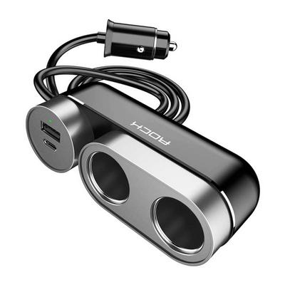 Rock RCC-0137 2 in 1 Dual Port Car Cigarette Lighter Sockets & 100W Type-C PD USB Fast Car Charger for iPhone Samsung Huawei 