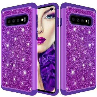 Diamond Studded Glitter Powder 2 in 1 Shockproof Detachable Hard PC + Soft TPU Back Cover Protective Case for Samsung Galaxy S10