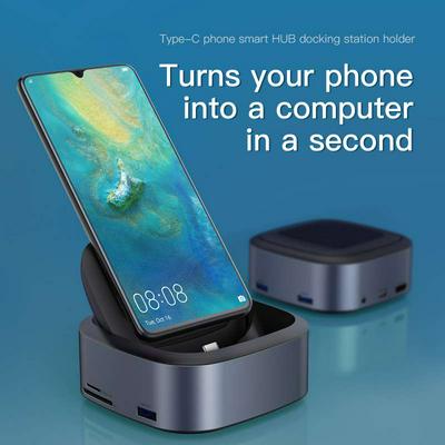 Baseus High Configuration Version 8 in 1 USB 3.0 Mate Docking Type-C Mobile Phone Intelligent HUB Expanded Socket HDMI Phone Holder Docking Station for Xiaomi Huawei Samsung Sony