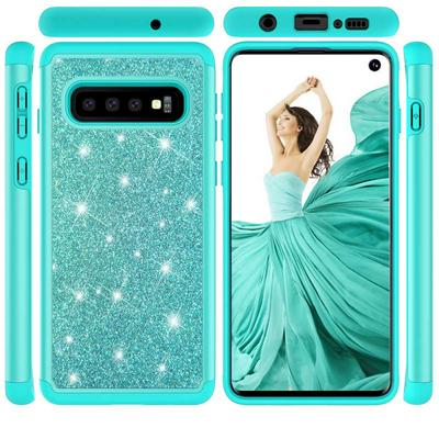 Diamond Studded Glitter Powder 2 in 1 Shockproof Detachable Hard PC + Soft TPU Back Cover Protective Case for Samsung Galaxy S10