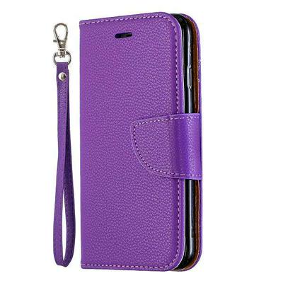 Solid Color Litchi Pattern Wrist Strap Shockproof Side Flip PU Leather + Soft TPU Stand with Magnetic Buckle and Card Slots Wallet Case for iPhone 7 / 8