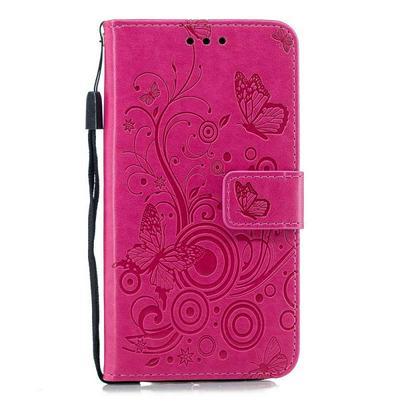 Embossed Flower Butterfly Pattern Shockproof Side Flip PU Leather + Soft TPU Wrist Strap with Card Slots Stand and Magnetic Buckle Wallet Protective Case for Samsung Galaxy J3 (2018) / J3 Star