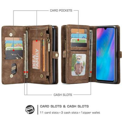 CASE ME 008 Series Vintage Shockproof Multi-Slot 2-in-1 PU Leather + Detachable Magnetic TPU & PC Back with Buckle and Picture Frame Zipper Wallet Protective Case for Huawei P30 