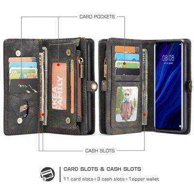 CASE ME 008 Series Vintage Shockproof Multi-Slot 2-in-1 PU Leather + Detachable Magnetic TPU & PC Back with Buckle and Picture Frame Zipper Wallet Protective Case for Huawei P30 Pro