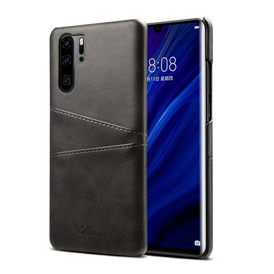 Suteni Calf Pattern with Two Card Slots Leather Coated Hard PC Back Cover Protective Phone Case for Huawei P30 Pro