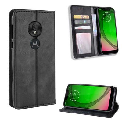 Retro Solid Color PU Leather + Soft TPU Case with Card Slots and Picture Frame Wallet Case for Motorola Moto G7 Play