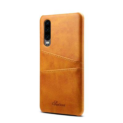 Suteni Calf Pattern with Two Card Slots Leather Coated Hard PC Back Cover Protective Phone Case for Huawei P30