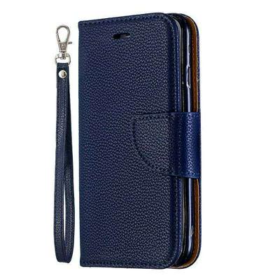 Solid Color Litchi Pattern Wrist Strap Shockproof Side Flip PU Leather + Soft TPU Stand with Magnetic Buckle and Card Slots Wallet Case for iPhone 7 / 8