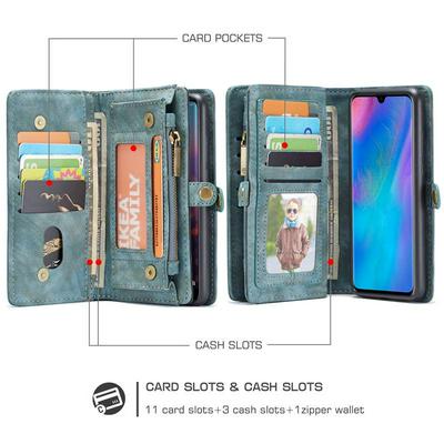 CASE ME 008 Series Vintage Shockproof Multi-Slot 2-in-1 PU Leather + Detachable Magnetic TPU & PC Back with Buckle and Picture Frame Zipper Wallet Protective Case for Huawei P30 