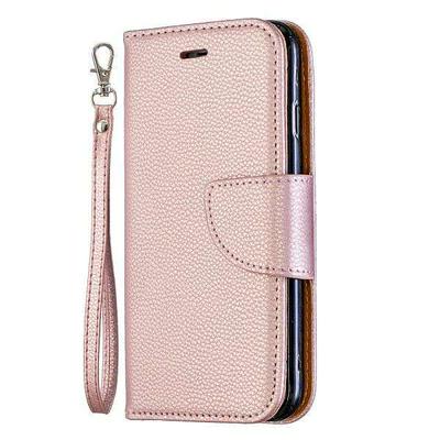 Solid Color Litchi Pattern Wrist Strap Shockproof Side Flip PU Leather + Soft TPU Stand with Magnetic Buckle and Card Slots Wallet Case for iPhone 7 / 8