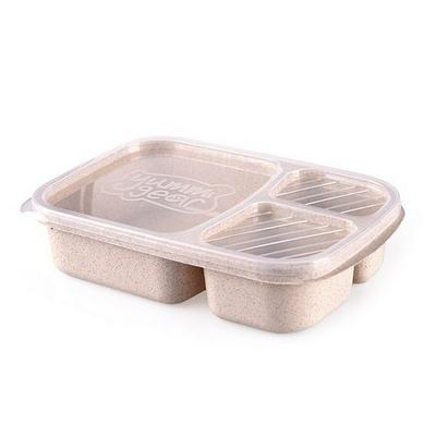 Eco-friendly Wheat Straw Lunch Box 3-Compartment Leak-proof Stackable Lunch Container