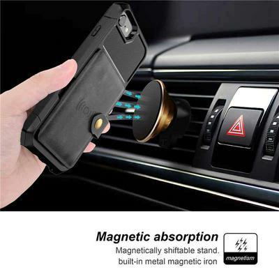 Car Magnetic Absorption Anti Fall Protection with Multi Leather Card Slots and Picture Frame Soft TPU Back Cover Protective Case for iPhone 7 / 8