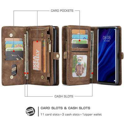 CASE ME 008 Series Vintage Shockproof Multi-Slot 2-in-1 PU Leather + Detachable Magnetic TPU & PC Back with Buckle and Picture Frame Zipper Wallet Protective Case for Huawei P30 Pro