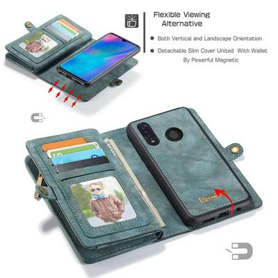 CASE ME 008 Series Vintage Shockproof Multi-Slot 2-in-1 PU Leather + Detachable Magnetic TPU & PC Back with Buckle and Picture Frame Zipper Wallet Protective Case for Huawei P30 Lite