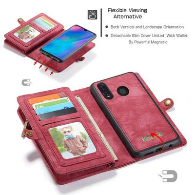 CASE ME 008 Series Vintage Shockproof Multi-Slot 2-in-1 PU Leather + Detachable Magnetic TPU & PC Back with Buckle and Picture Frame Zipper Wallet Protective Case for Huawei P30 Lite