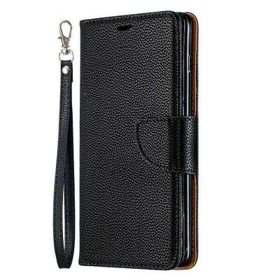 Solid Color Litchi Pattern Wrist Strap Shockproof Side Flip PU Leather + Soft TPU Stand with Magnetic Buckle and Card Slots Wallet Case for Samsung Galaxy S10+ / S10 Plus