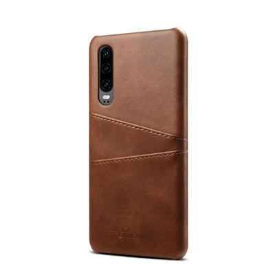 Suteni Calf Pattern with Two Card Slots Leather Coated Hard PC Back Cover Protective Phone Case for Huawei P30