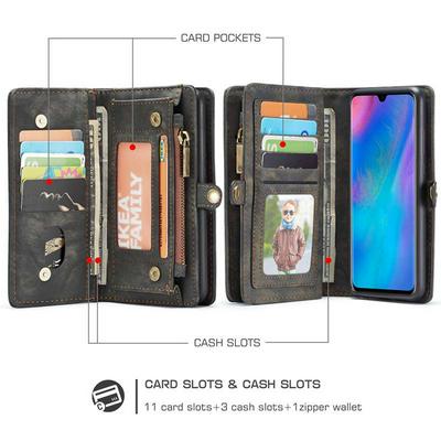 CASE ME 008 Series Vintage Shockproof Multi-Slot 2-in-1 PU Leather + Detachable Magnetic TPU & PC Back with Buckle and Picture Frame Zipper Wallet Protective Case for Huawei P30 