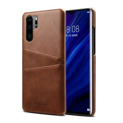 Suteni Calf Pattern with Two Card Slots Leather Coated Hard PC Back Cover Protective Phone Case for Huawei P30 Pro