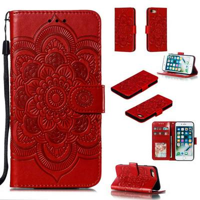 Mandala Pattern PU Leather + Soft TPU Wrist Strap with Card Slots Stand and Picture Wallet Cover Case for iPhone 7 / 8