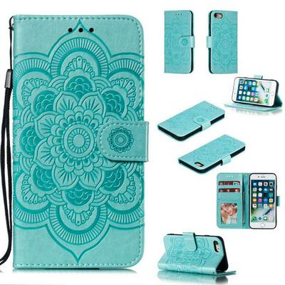 Mandala Pattern PU Leather + Soft TPU Wrist Strap with Card Slots Stand and Picture Wallet Cover Case for iPhone 7 / 8