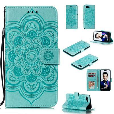 Mandala Pattern PU Leather + Soft TPU Wrist Strap with Card Slots Stand and Picture Wallet Cover Case for Huawei Honor 10 