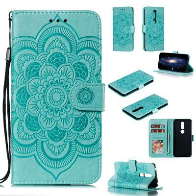Mandala Pattern PU Leather + Soft TPU Wrist Strap with Card Slots Stand and Picture Wallet Cover Case for Nokia 7.1