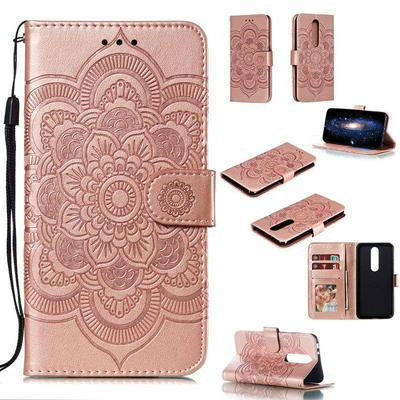 Mandala Pattern PU Leather + Soft TPU Wrist Strap with Card Slots Stand and Picture Wallet Cover Case for Nokia 5.1 Plus / X5